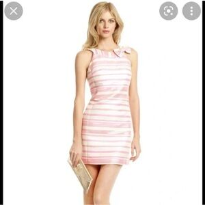 Lilly Pulitzer Elias Metalic Gold/Pink Striper Bow Shift Dress Size- 2